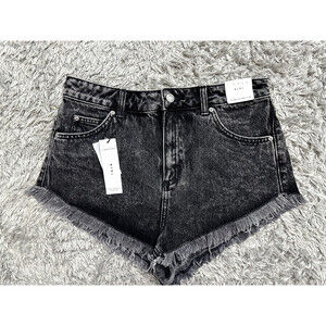 Topshop women's kiri Rip High Waisted Denim Shorts In Black Size 8 NWT